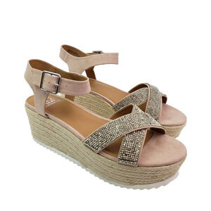 Material Girl Womens Size 9 Light Brown Mbrinnyf Cotton Open Toe Platform Sandal